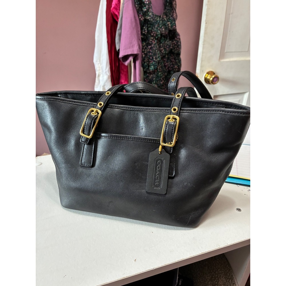 Coach Legacy Black Leather Tote Bag Brass Hardware L20-9545 Vintage - Picture 1 of 8